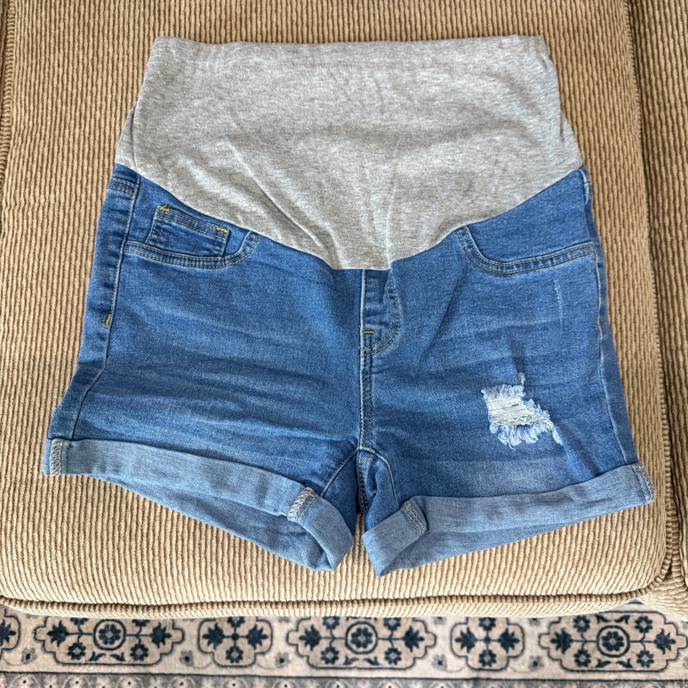 Stylish Blue and Gray Maternity Shorts